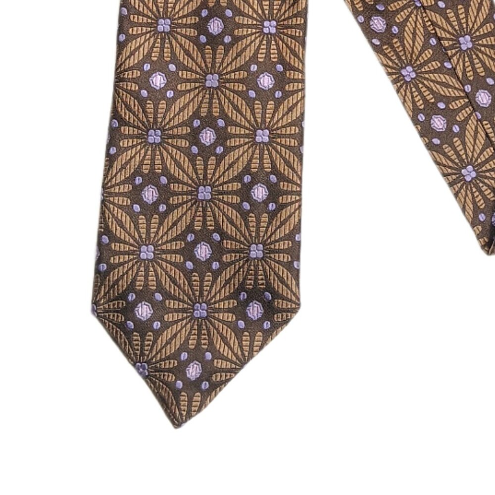 Santorelli Silk Tie Men’s 60.5” Brown Pink Floral Geometric Thick Classic New